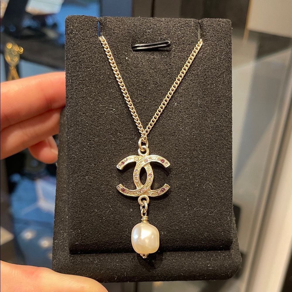 CHANEL Silver Necklace with Pearl Charm